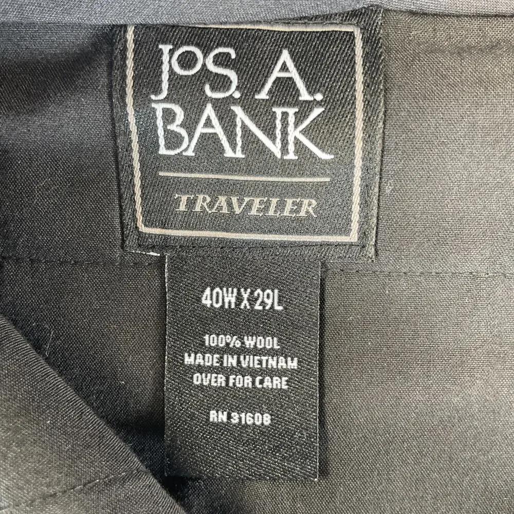 Jos A Bank Traveler Mens 40Wx29L Dark Gray Pleated Front Pants Wool Cuffed Hem